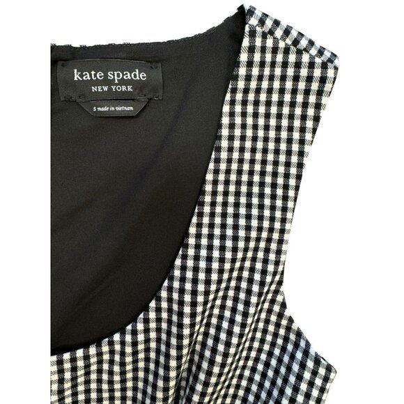 Kate Spade sz S Dress Gingham Fit & Flare Black White Classic Preppy Minimalist - Picture 5 of 7